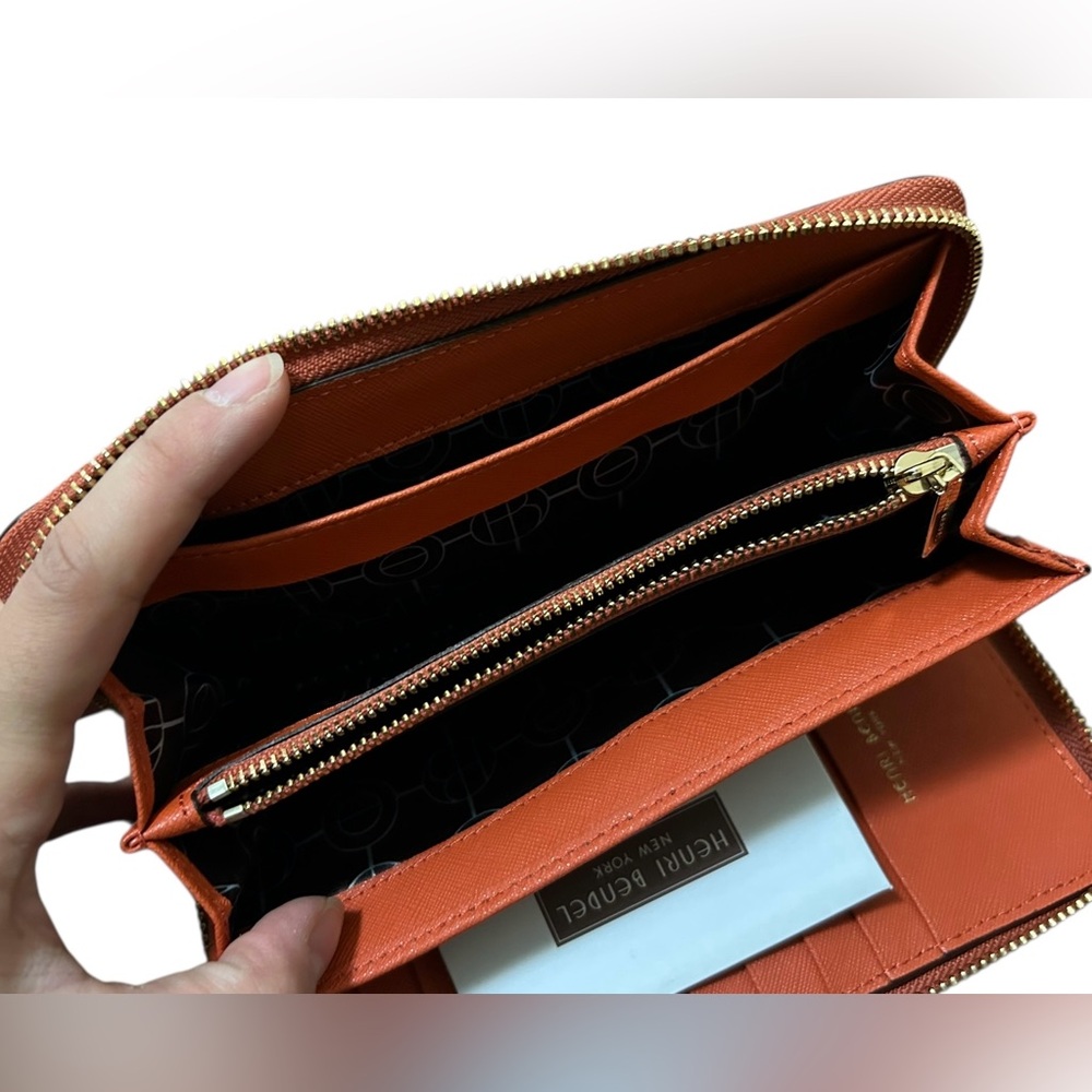 Henri Bendel Zip Around Wallet Orange Saffiano Leather - Picture 10 of 10